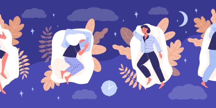 Healthy sleep poses composition with night symbols flat vector illustration